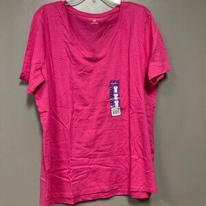 Eddie Bauer Womens Short Sleeve Scoop Neck Tee Sz XXL Pink Relaxed Fit Tunic